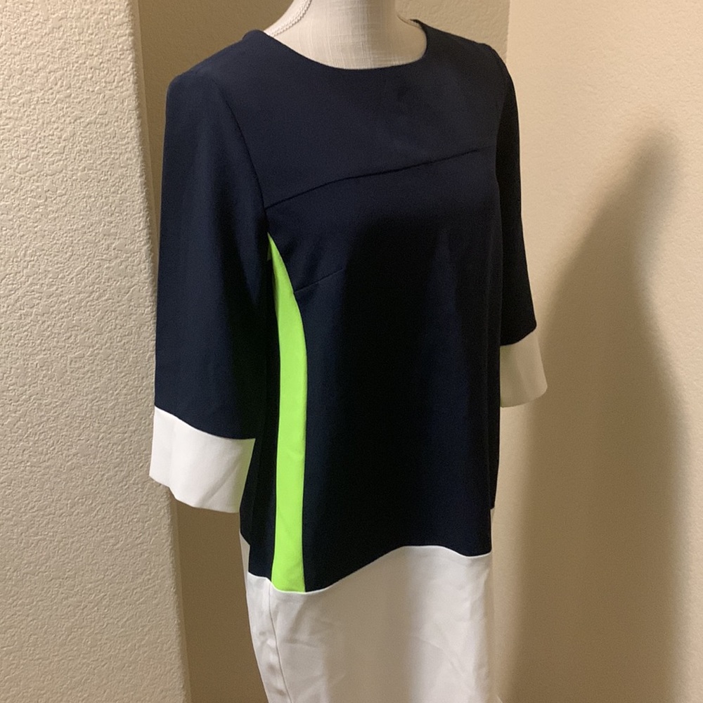 Navy neon green white color block dress - Picture 8 of 8